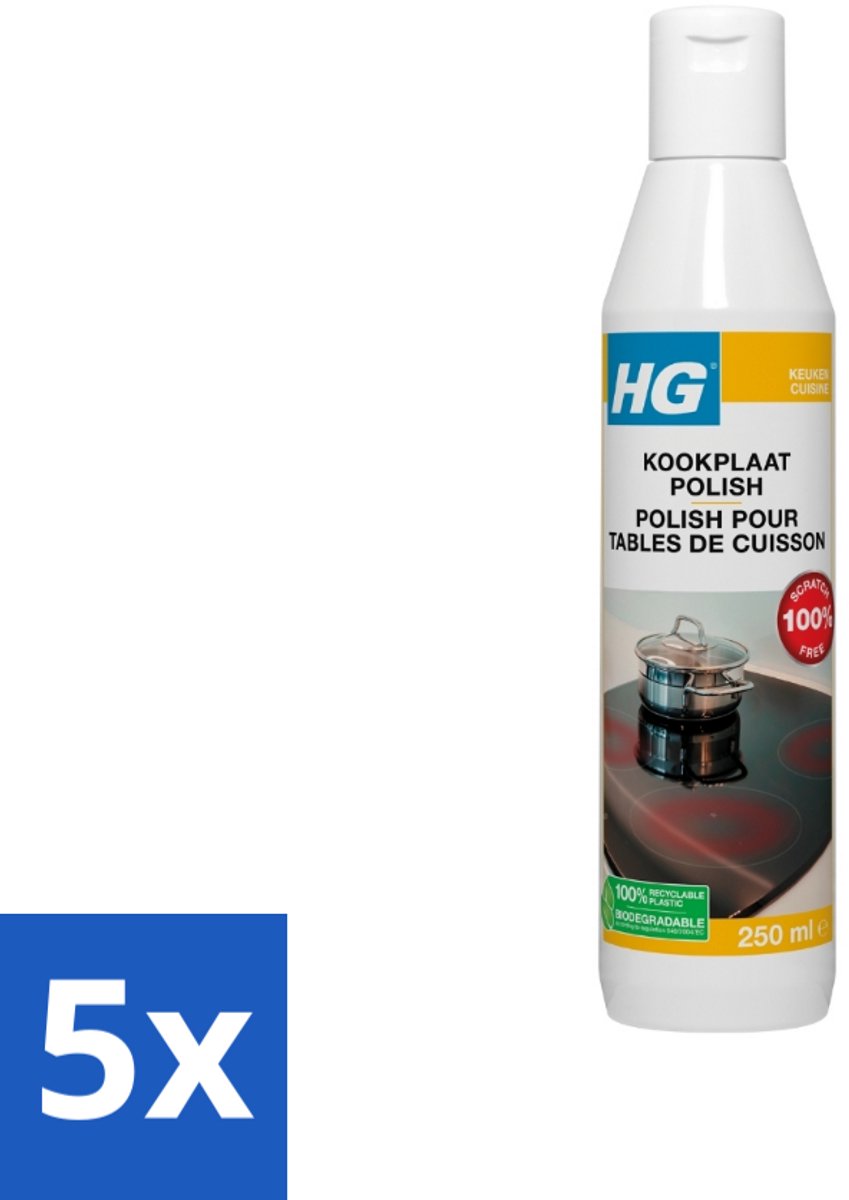 5 x HG Kookplaat Polish 250 ml - Kookplaat Reinigen - Vet Verwijderen - Kalk Verwijderen - Kookranden Verwijderen - Inductieplaat Reinigen
