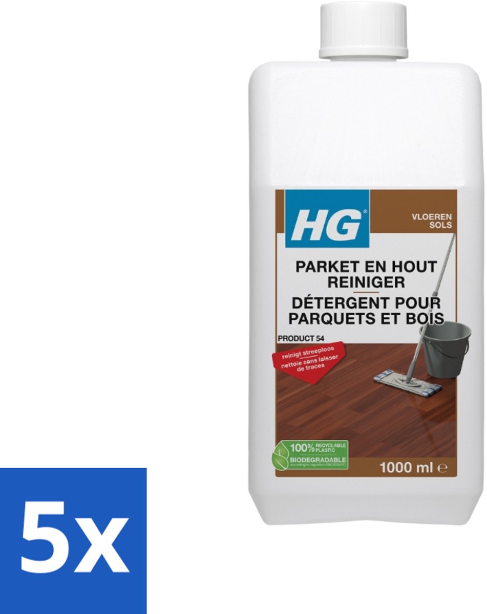 5 x HG Parketreiniger Vloer Polish Cleaner 1 liter - Parket Reinigen - Parket Reiniger - Parket Vloer Reinigen - Parket Reinigen Zonder Strepen - Parket Vloer Onderhoud