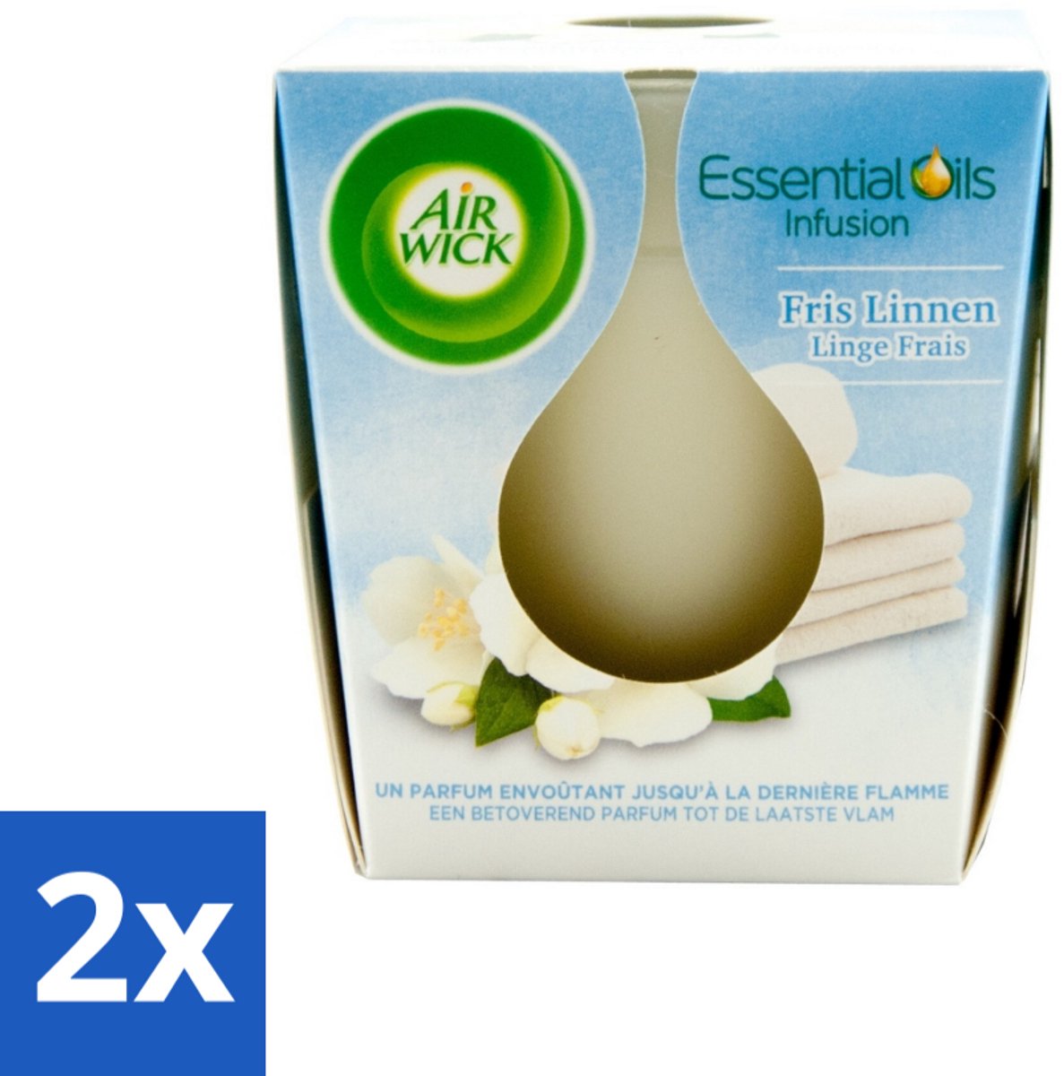 Air Wick – Geurkaars – Fris Linnen met Essentiële Oliën – 105 g - Voordeelverpakking - 2 stuks