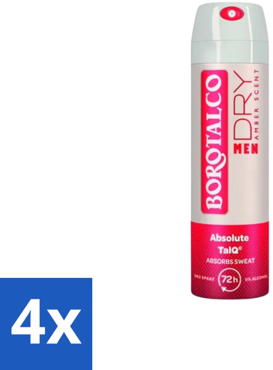 Borotalco – Deodorant Spray – Men Amber Geur – 150 ml - Voordeelverpakking - 4 stuks