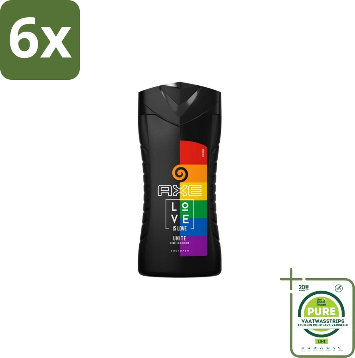 AXE – Bodywash – Unite Love Is Love – 250 ml - Voordeelverpakking - 6 stuks - Douchegel - Africa