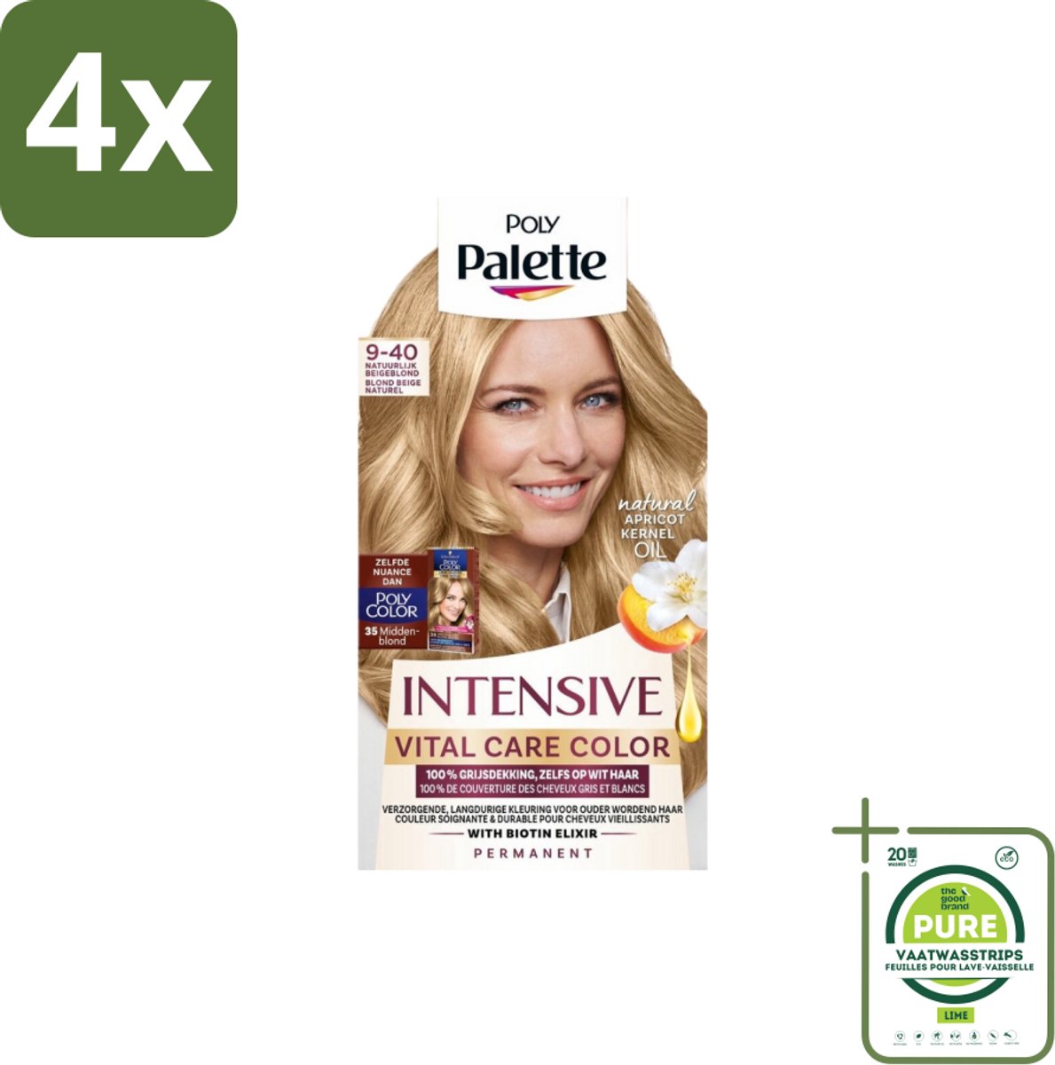 Poly Palette – Haarverf – 9-40 Natuurlijk Beigeblond – 115 ml - Voordeelverpakking - 4 stuks - Natuurlijk blond - Beigeblond