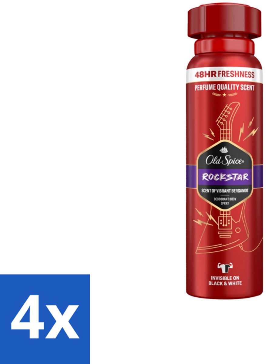 Old Spice – Deospray – Rockstar – 150 ml - Voordeelverpakking - 4 stuks