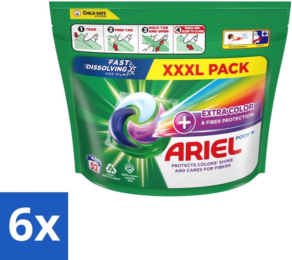 Ariel – Waspods – Fiber Protection – 52 wasbeurten - Voordeelverpakking - 6 stuks