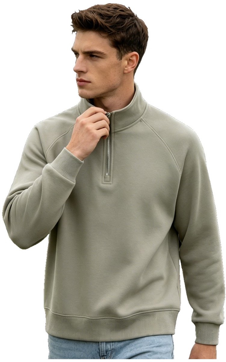 Currero Quarter Zip Heren Sweater Met Rits Jumper Quarterzip Hoodie Warme Trui Vest Lang Coltrui Licht Kaki Lichtkhaki