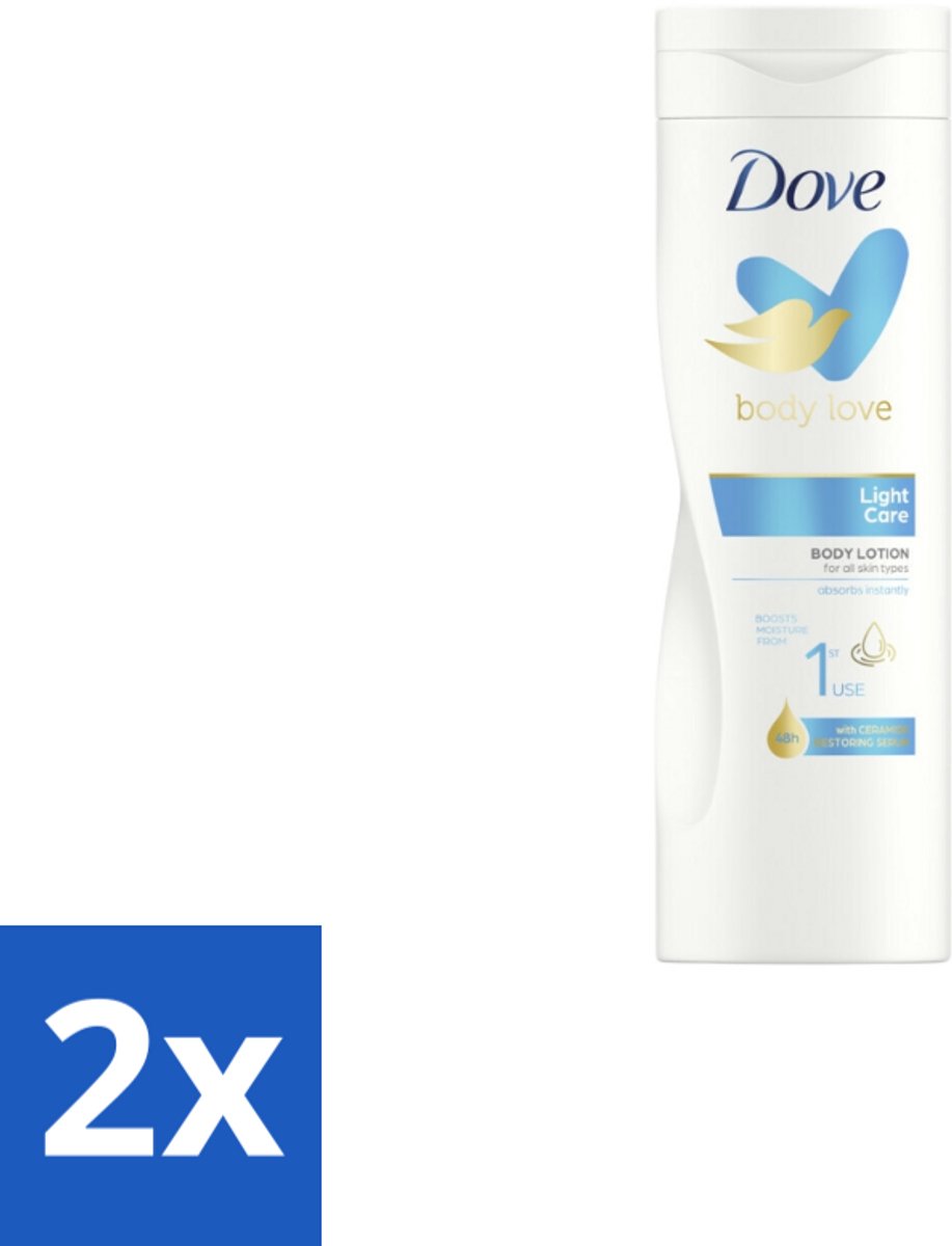 2 x Dove – Bodylotion – Body Love Light Care – Ceramide Restoring Serum – 400 ml - Luchtige Lichaamsoorzaak - Huidverzorging - Hydratatie - Ceramide Serum - Droge Huid