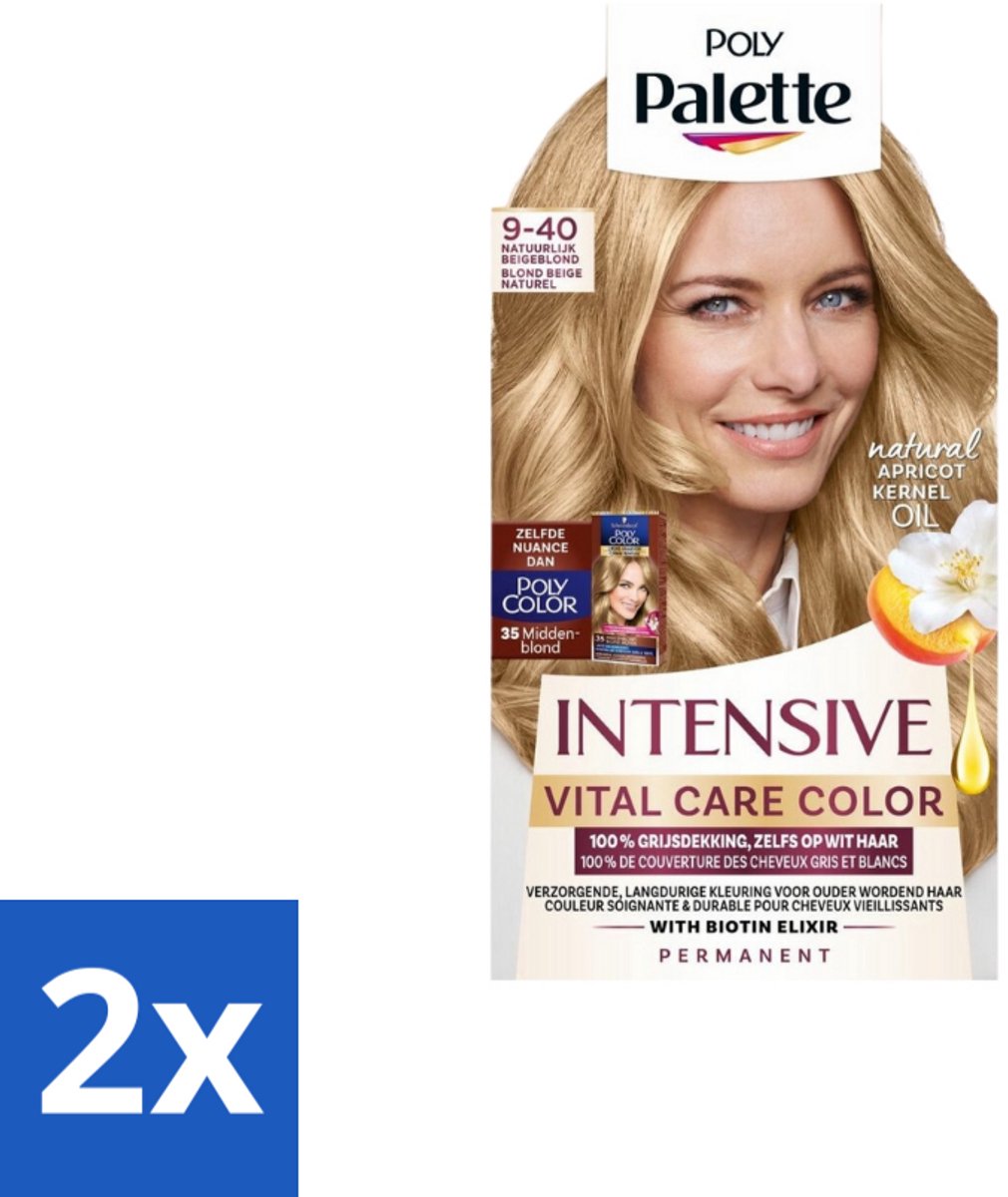 2 x Poly Palette – Haarverf – 9-40 Natuurlijk Beigeblond – 115 ml - Natuurlijk Blond - Beigeblond - Grijsdekking - Haarverzorging - Haarversterking