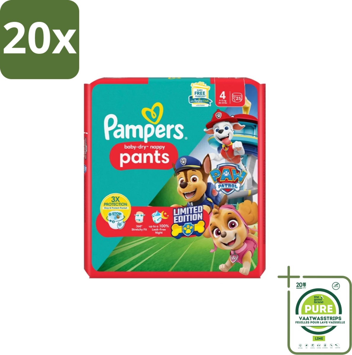 20 x Pampers – Luierbroekjes – Baby Dry Pants Paw Patrol Maat 4 – 25 Luiers - Grootverpakking - Baby Luier - Luierbroek - Droge Luier - Luier Voor Baby - Luier Broek