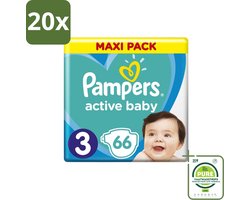 20 x Pampers – Luiers – Active Baby Dry Maat 3 – 66 Luiers - Grootverpakking - Baby Luier - Droge Luier - Vochtabsorptie - Baby Droogheid - Superabsorberende Kern