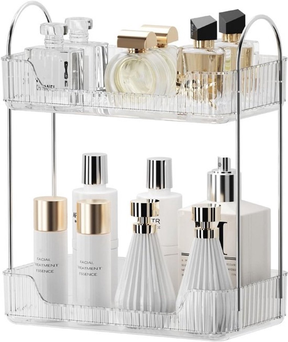 Badkamerorganizer voor huidverzorging en cosmetica - 2-laags make-up organizer met transparante toonbank