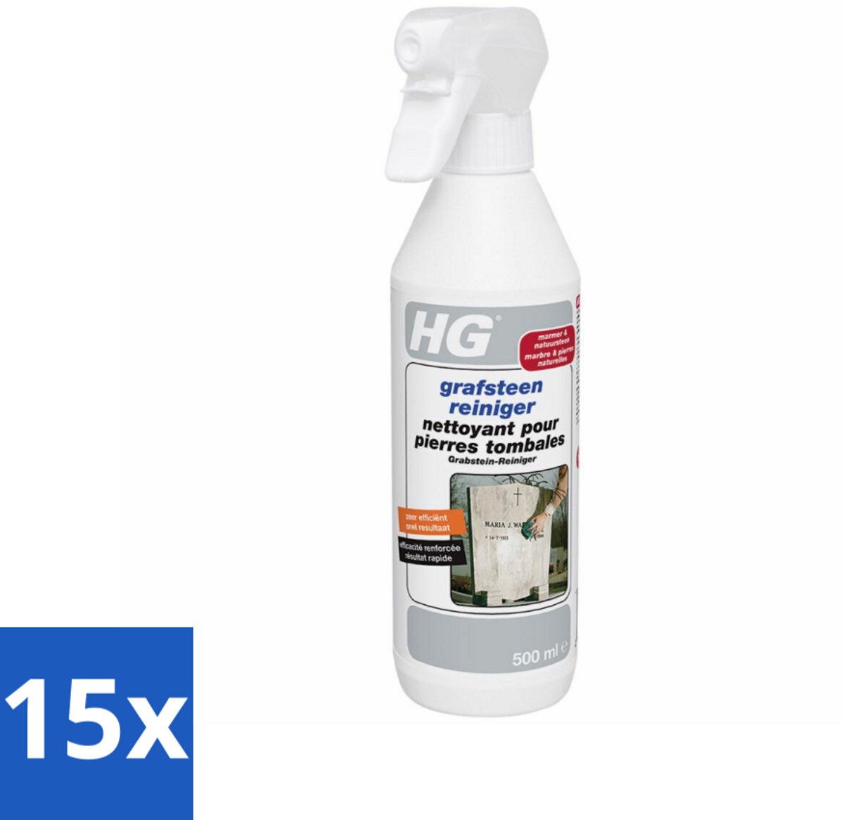 15 x HG Grafsteenreiniger 500 ml - Grafsteen Reinigen - Natuursteen Reinigen - Grafsteen Onderhoud - Grafsteen Beschermen - Vuil Verwijderen
