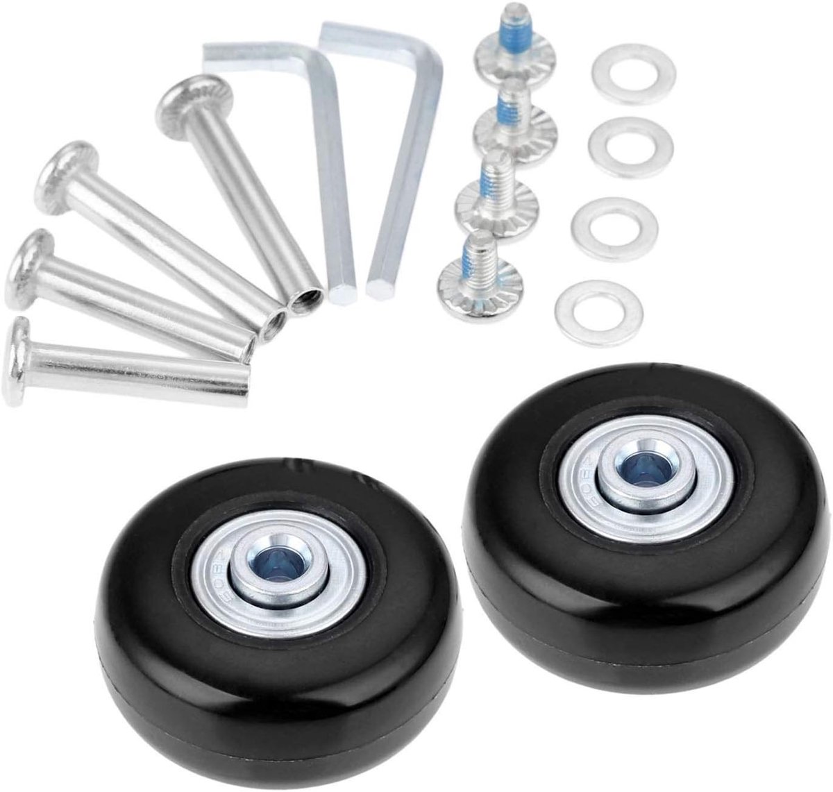 2 Sets Vervangende Zwarte Kofferswielen 45x18mm met Assen en Sleutel voor Reparatie en Onderhoud