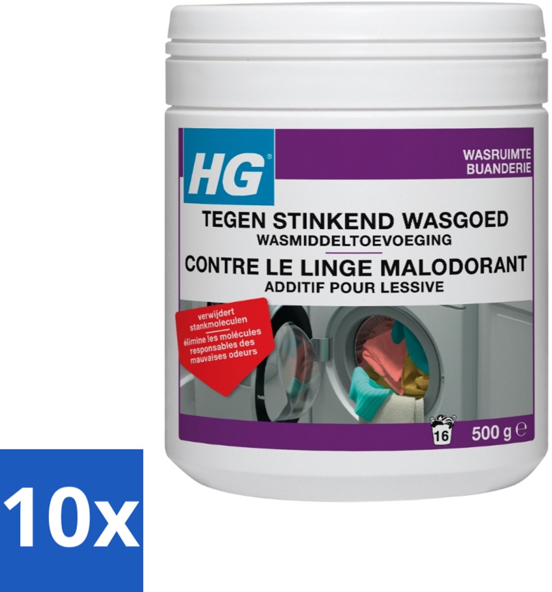 10 x HG Tegen Stinkend Wasgoed Wasmiddeltoevoeging 500 gr - Wasmiddel Tegen Stank - Stinkend Wasgoed - Wasmiddel Toevoeging - Stankmoleculen Verwijderen - Fris Wasgoed