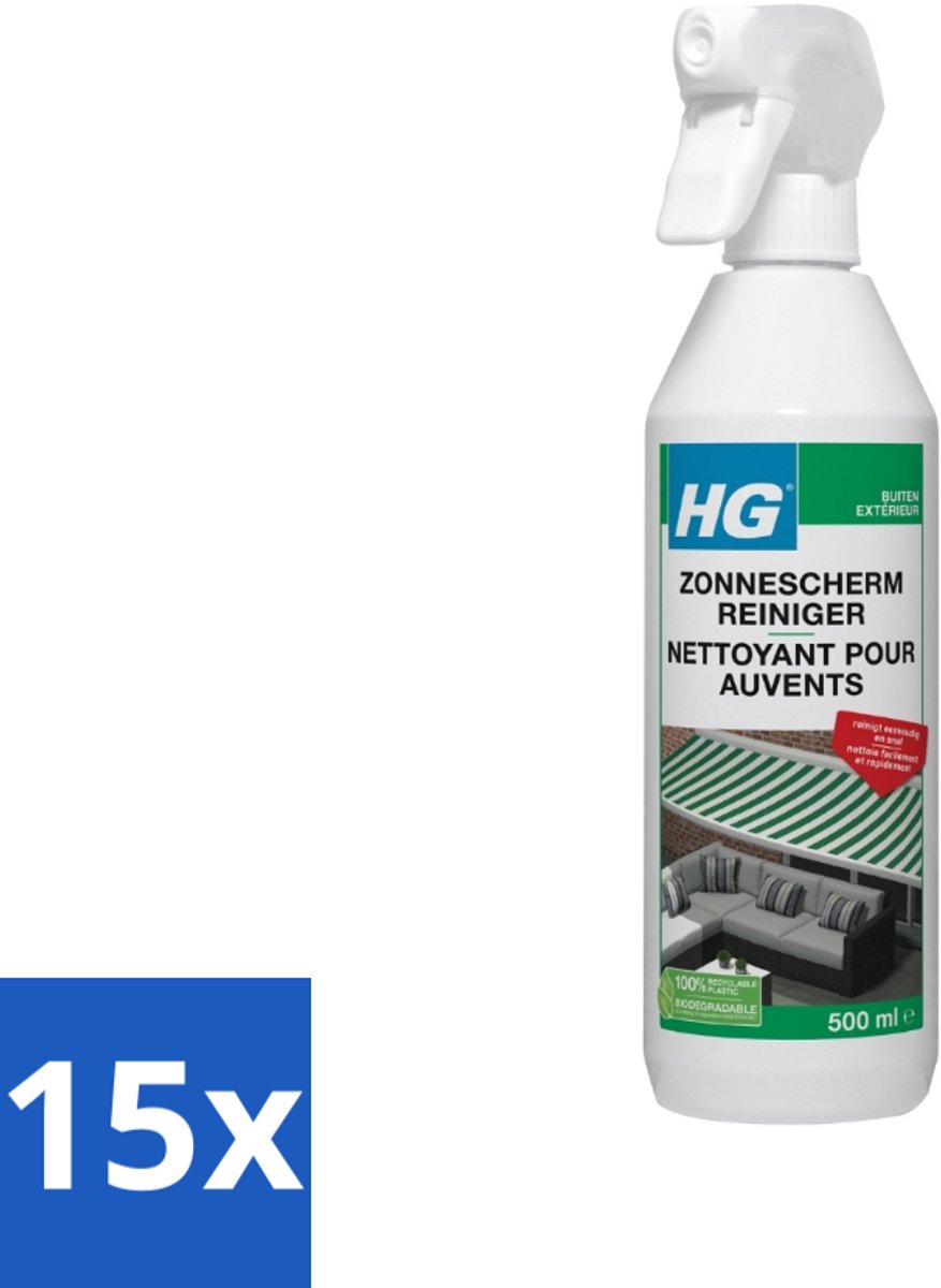 15 x HG Zonneschermreiniger 500 ml - Zonnescherm Reinigen - Buitenstoffen Reinigen - Zonnescherm Reiniger - Zonnescherm Reinigen Snel - Zonnescherm Reinigen Eenvoudig