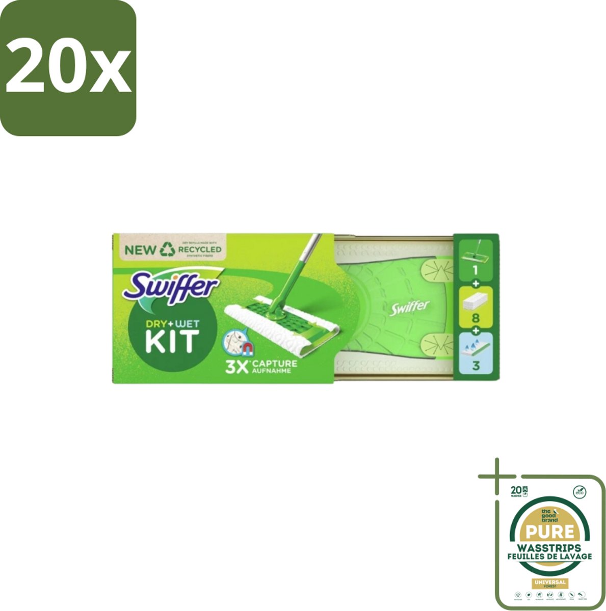 20 x Swiffer – Vloerreiniger – Starterkit – 1 dweil + 8 droge & 3 vochtige doekjes - Grootverpakking - Vloerreiniger - Schoonmaken - Stofzuiger - Droge Doek - Vochtige Doek