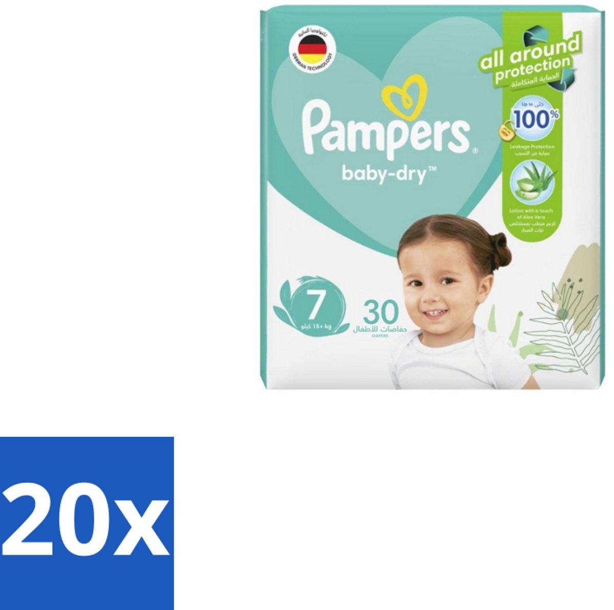 Pampers – Luiers – Active Baby Dry Maat 7 – 30 Luiers - Bulkverpakking - 20 stuks