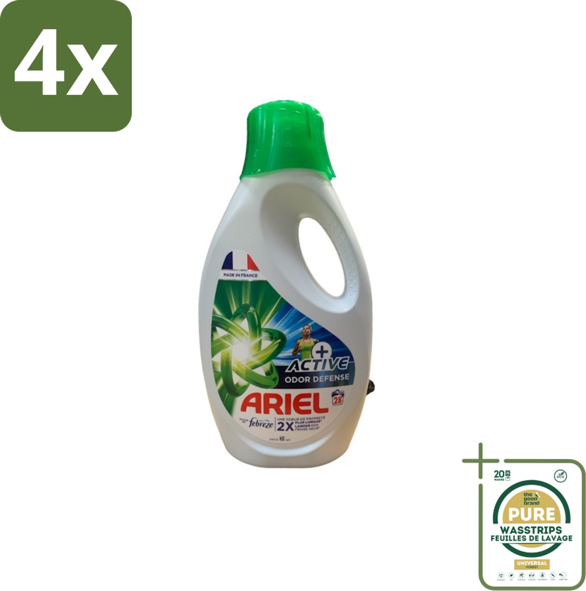 Ariel – Vloeibaar Wasmiddel – Active Odor Defense – 1,26 L – 28 wasbeurten - Voordeelverpakking - 4 stuks - Activiteit kleding - Geurneutralisatie