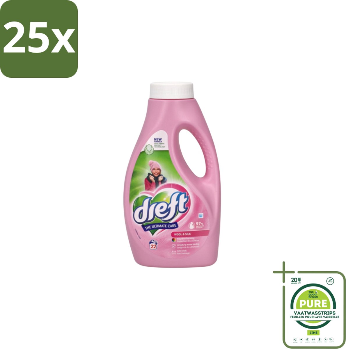 25 x Dreft – Vloeibaar Wasmiddel – Wol & Zijde – 22 Wasbeurten - Grootverpakking - Wol En Zijde Wasmiddel - Delicate Stoffen Wasmiddel - Mild Wasmiddel - Fijnwas - Handwas