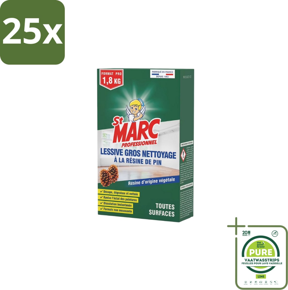 25 x St. Marc – Multireiniger Poeder – Professioneel Dennenhars – 1 kg - Grootverpakking - Arvenharspoeder - Professionele Reiniging - Dennenhars - Reiniging Muren - Reiniging Vloeren