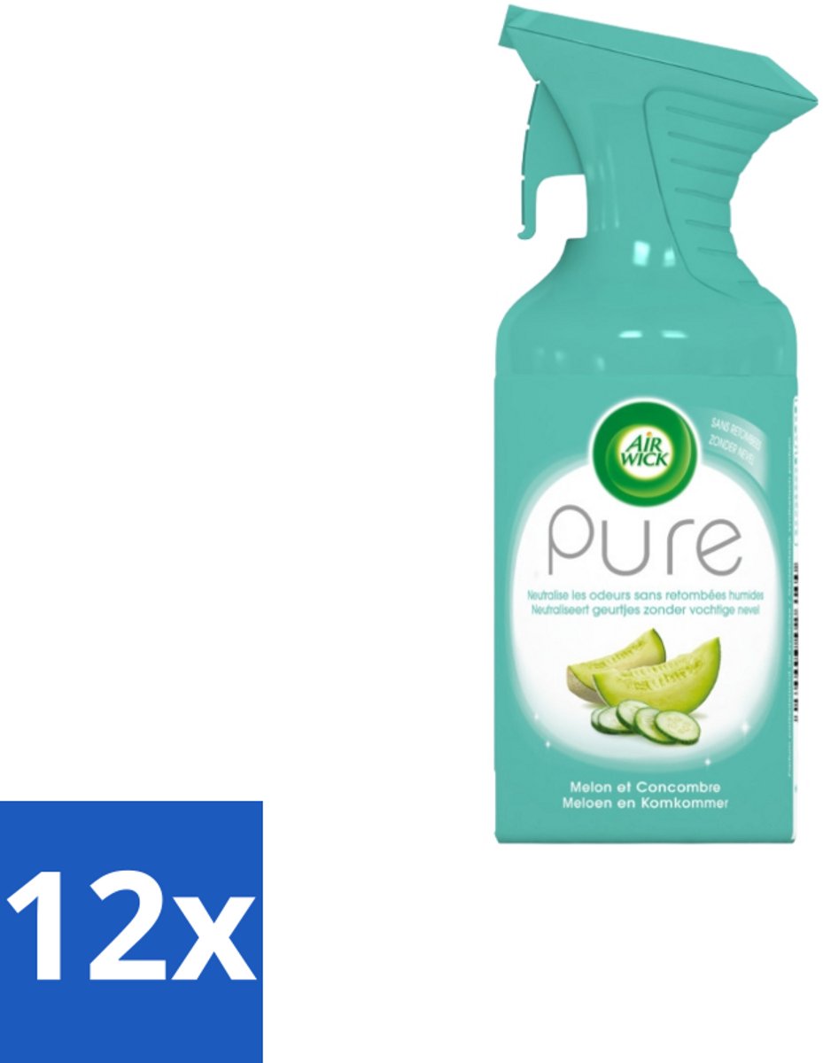 Air Wick – Luchtverfrisser Spray – Pure Meloen & Komkommer – 250 ml - Voordeelverpakking - 12 stuks