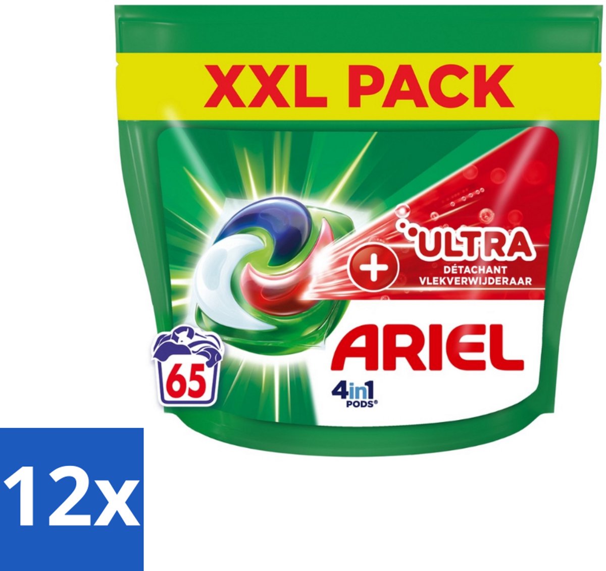 Ariel – 4in1 Pods – Ultra Vlekverwijderaar – 65 wasbeurten - Voordeelverpakking - 12 stuks
