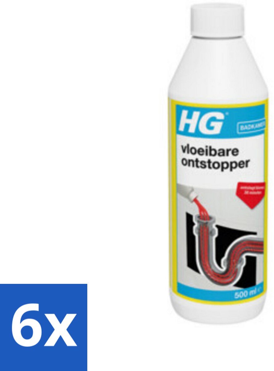 6 x HG Vloeibare Ontstopper 500 ml - Badkamer Ontstopper - Verstopping Oplossen - HG Ontstopper - Vloeibare Ontstopper - Wasbak Ontstopper