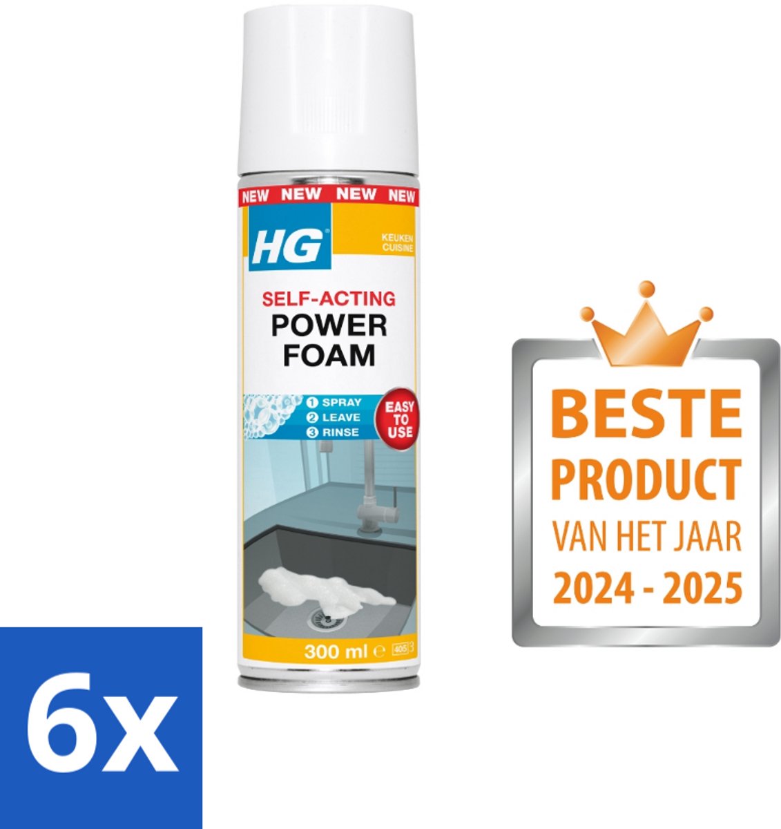 6 x HG - Power Foam Keuken - Vetoplossende Spray - 300 ml - Keukenreiniger - Vetverwijderaar - Schoonmaakspray - HG Power Foam - Keuken Schoonmaken