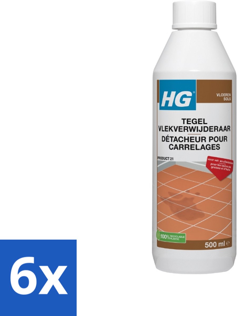 6 x HG - Vloeren - Tegel Vlekverwijderaar - Voor Vet & Olievlekken - 500 ml - Tegelreiniging - Vlekkenverwijderaar - Vetvlekken - Olievlekken - Vloervlekken
