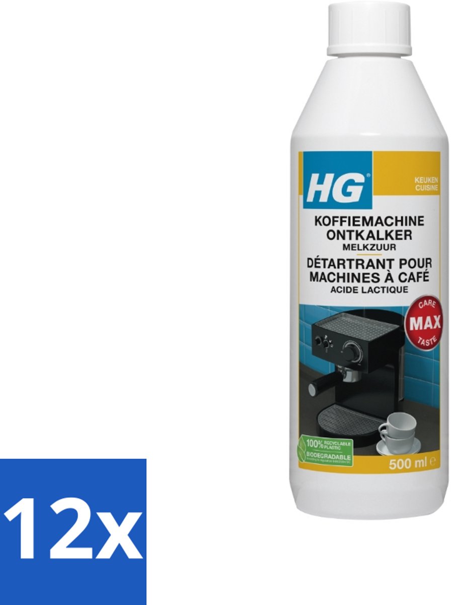 12 x HG Koffiemachine Ontkalker Melkzuur 500 ml - Koffiemachine Ontkalken - Ontkalker Melkzuur - Koffiemachine Schoonmaken - Espresso Ontkalken - Padkoffie Ontkalken