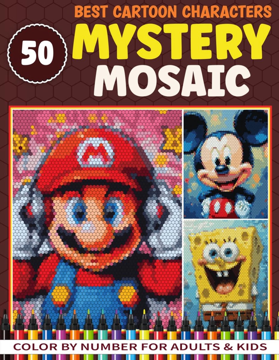 50 Cartoon Characters Mystery Mosaic: Hexagon Pixel Art Color by Number Mystery Mosaic – Fun & Relaxing for Adults and - ShopVlot