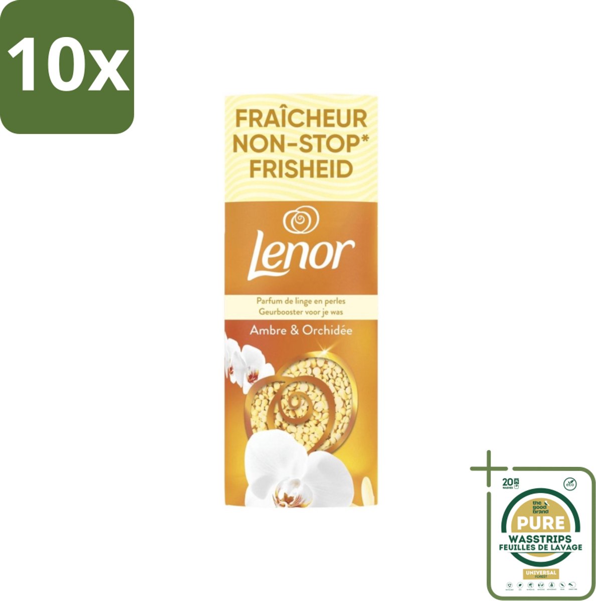 10 x Lenor – Geurbooster – Amber & Orchidee – 12 Wasbeurten – 155 g - Grootverpakking - Geurparels - Wasgeur - Luxegeur - Orchidee - Vanille