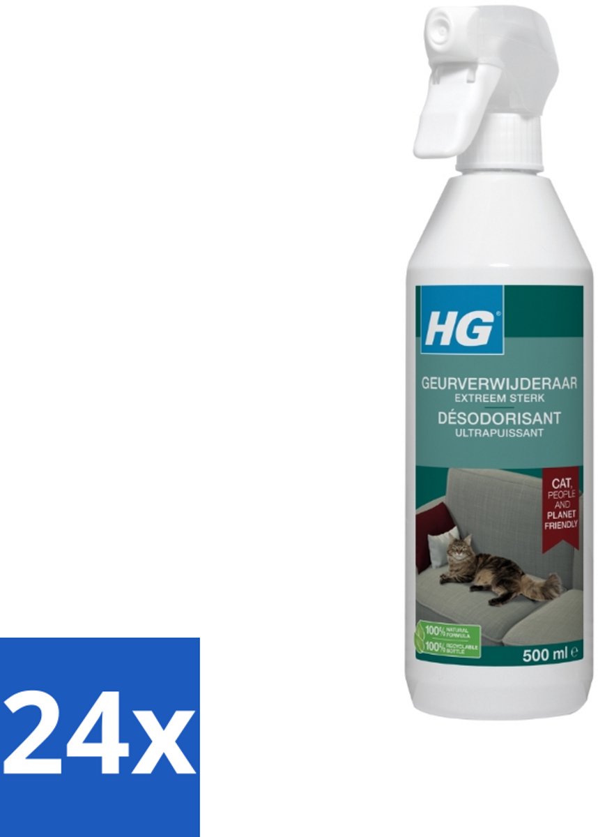 24 x HG - Geurverwijderaar - Extreem Sterk - Tegen Kattengeuren - 100% Biologisch - 500 ml - Kattengeur - Geurverwijderaar - Kattenspray - Kattenbakgeur - Huisdiergeur