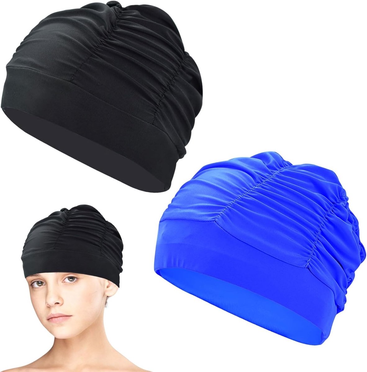 Zachte zwemcap voor dames en heren, ideaal voor zwemmen, waterpolo en trainingen, zwart en blauw