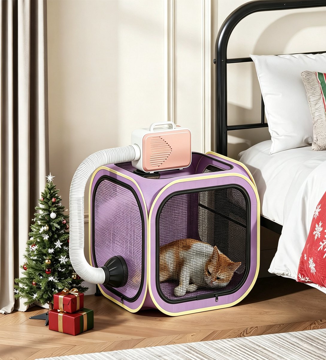 Draagbare opvouwbare droogbox voor honden en katten met droger paars 50 x 50 cm geschikt voor kleine middelgrote en grote rassen