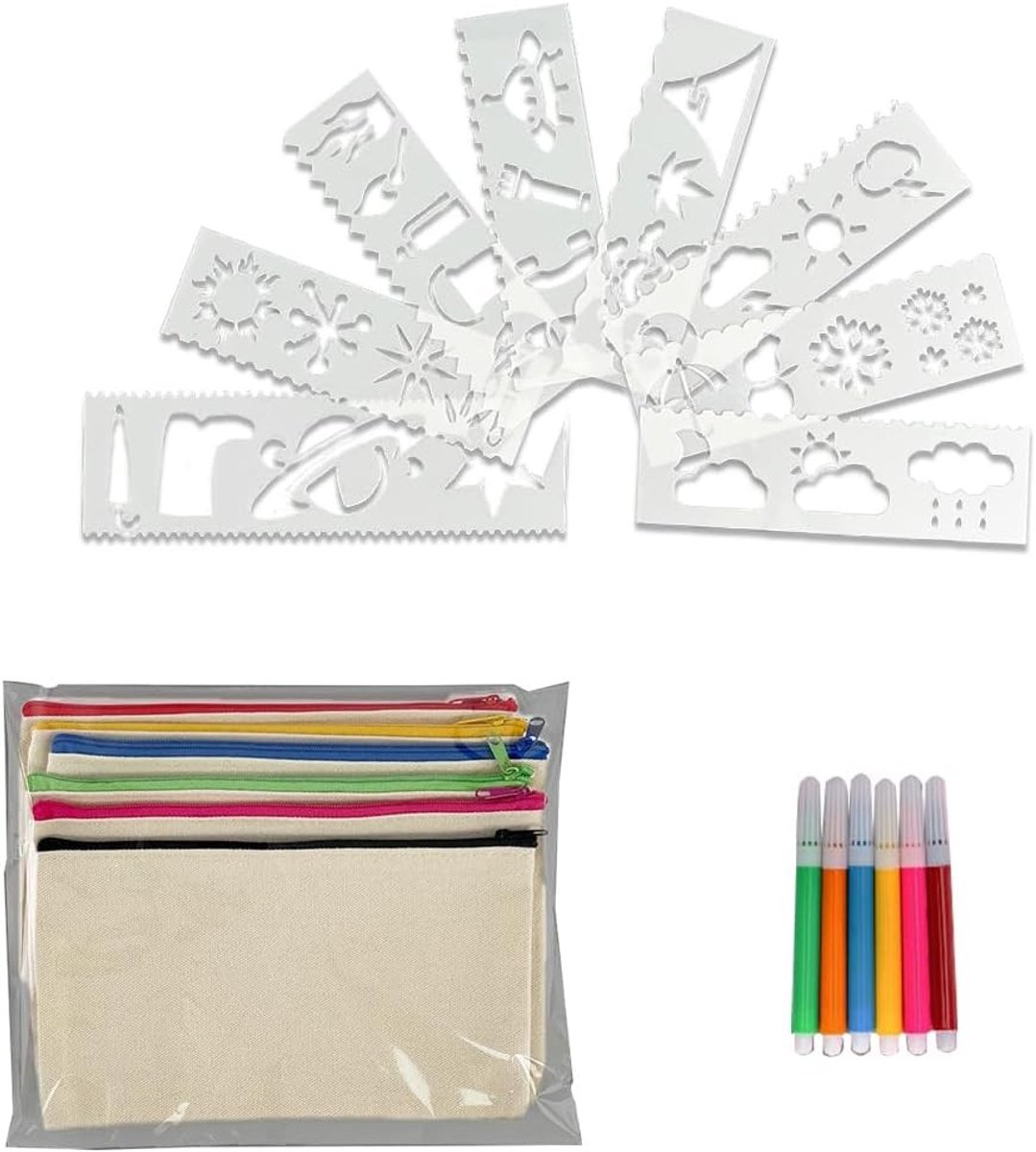 Set van 6 Lege Stoffen Tassen voor Schilderen, Cosmetica Tas, Pennen Etui voor Kinderen, Creatief Knutselen en Organiseren