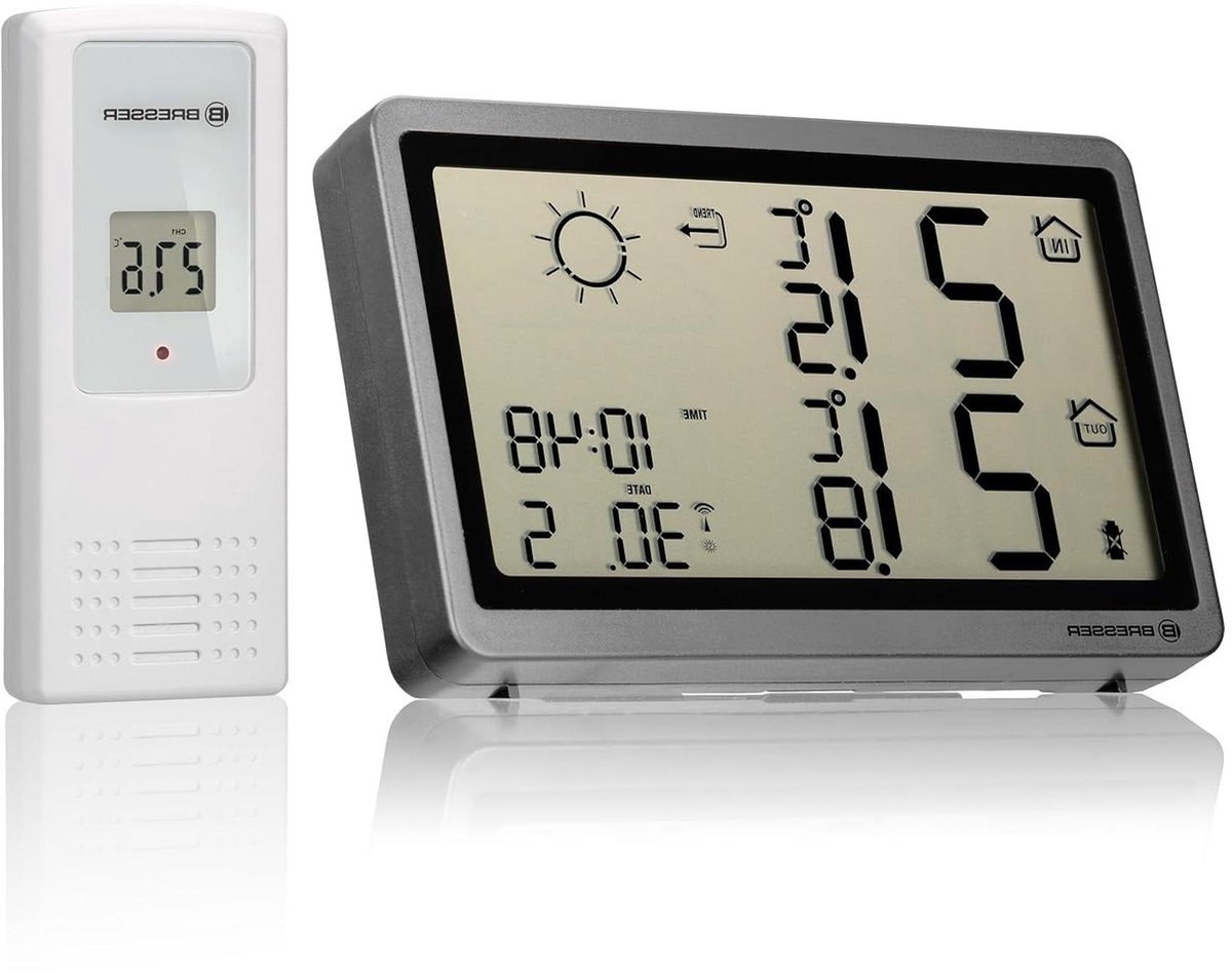 Draadloos Weerstation - Meteo Sensor - Klimaat Monitoren - Extra Groot Display - 100m Bereik - Wit