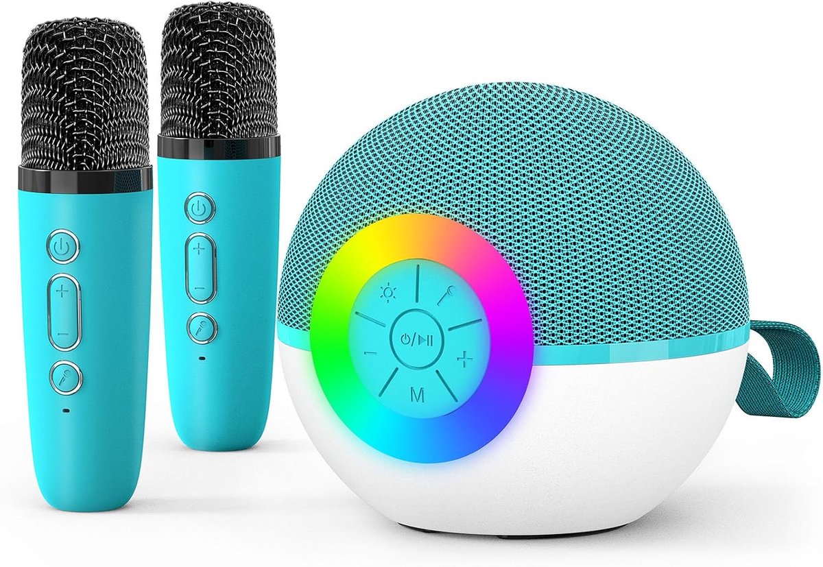 Draagbare Bluetooth-karaokespeaker - dubbele microfoons - voor zang en entertainment - thuis en op feestjes - muziek-speelgoed - voor kinderen en tieners - groen - 1 set