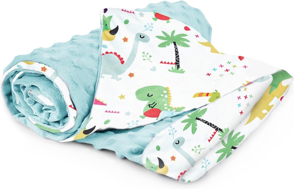Multifunctionele Babydeken van 100% Katoen, 75 x 100 cm, Dubbelzijdige Superzachte Minky Deken voor Kinderen met Dinosaurussen, Ideaal voor Wieg en Kinderwagen