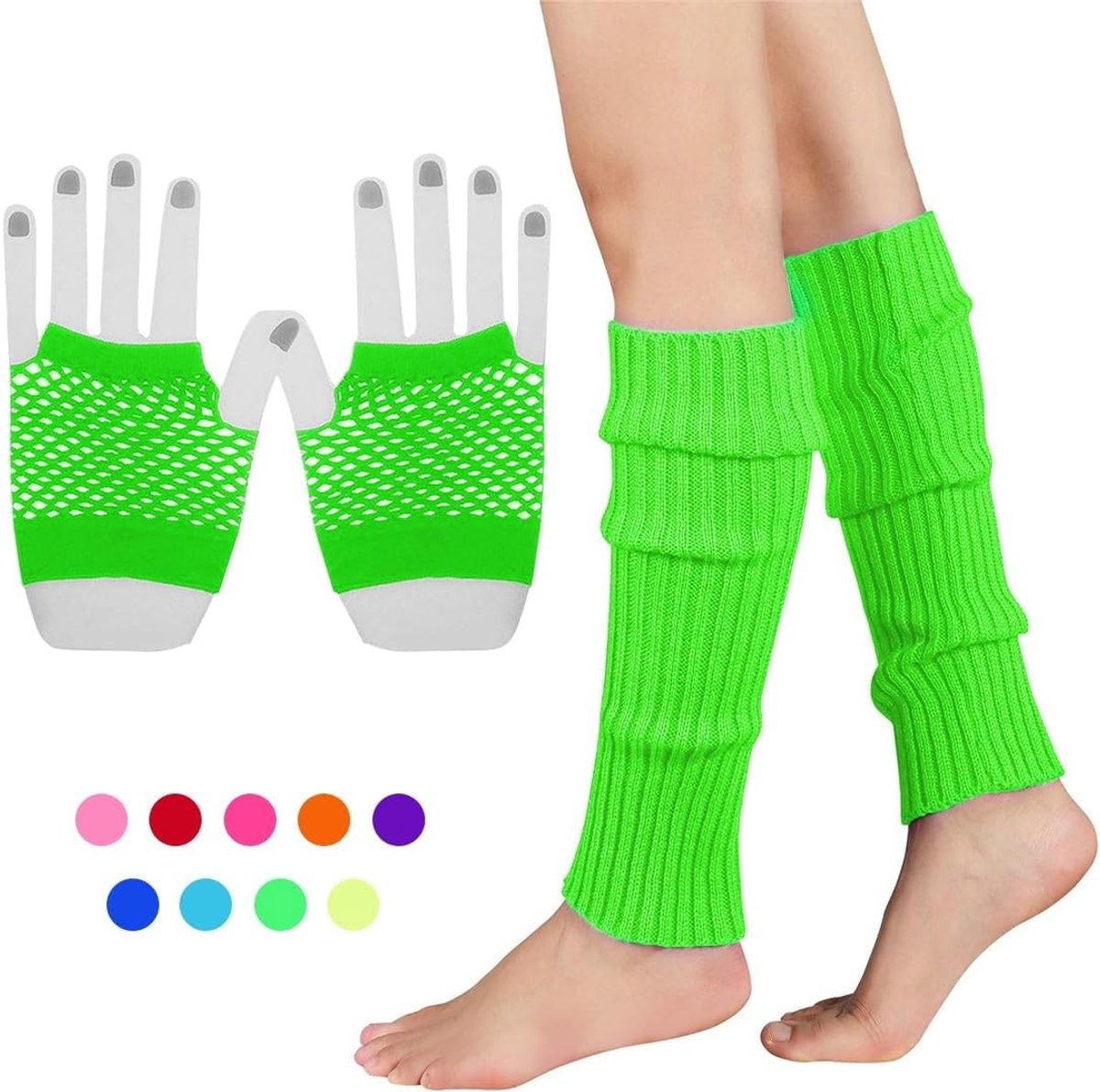 Neon Kousen en Vingerloze Net Handschoenen, Perfecte Kostuumaccessoires voor 80s Feestjes en Retro Thema's