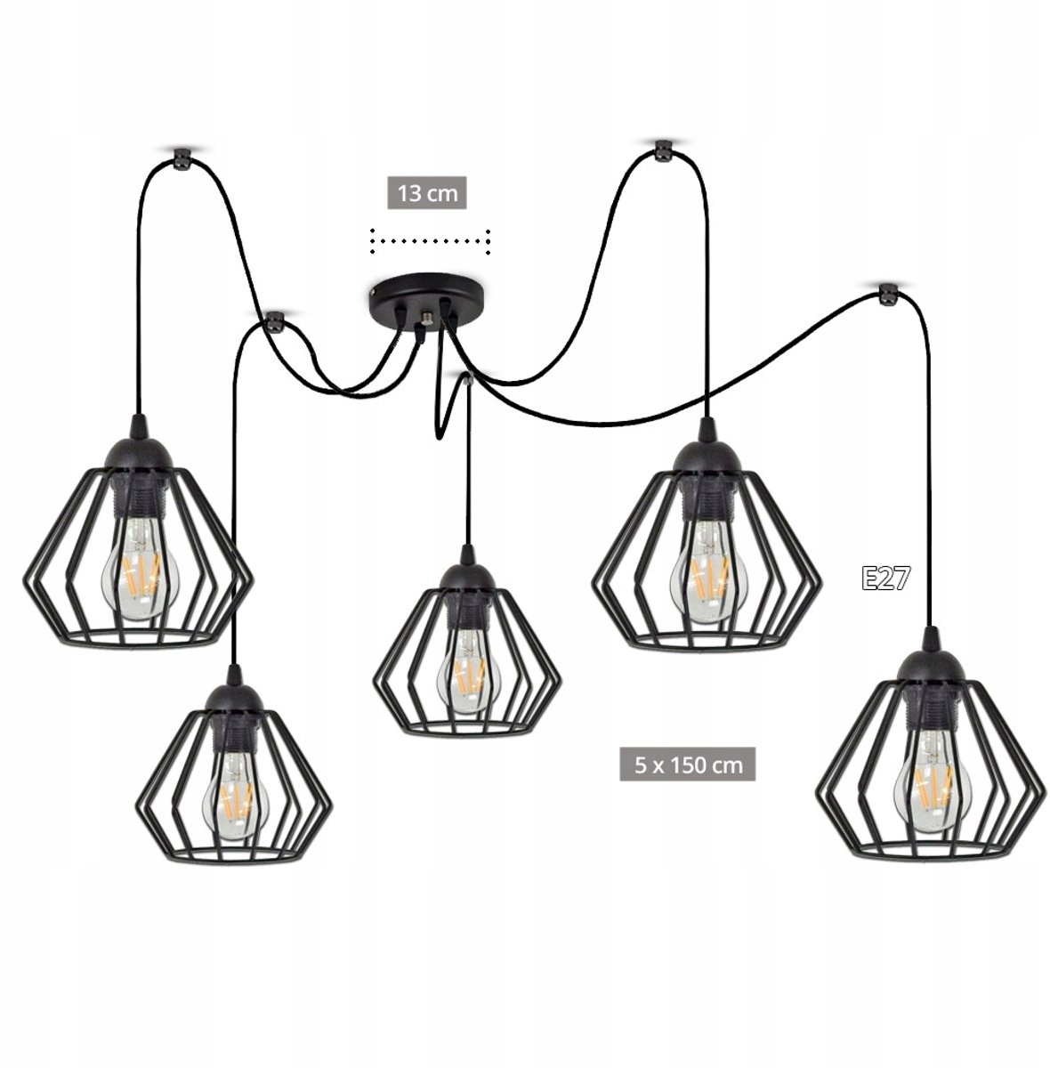 Hanglamp Spider Edison Loft Zwart Mat - 5xE27
