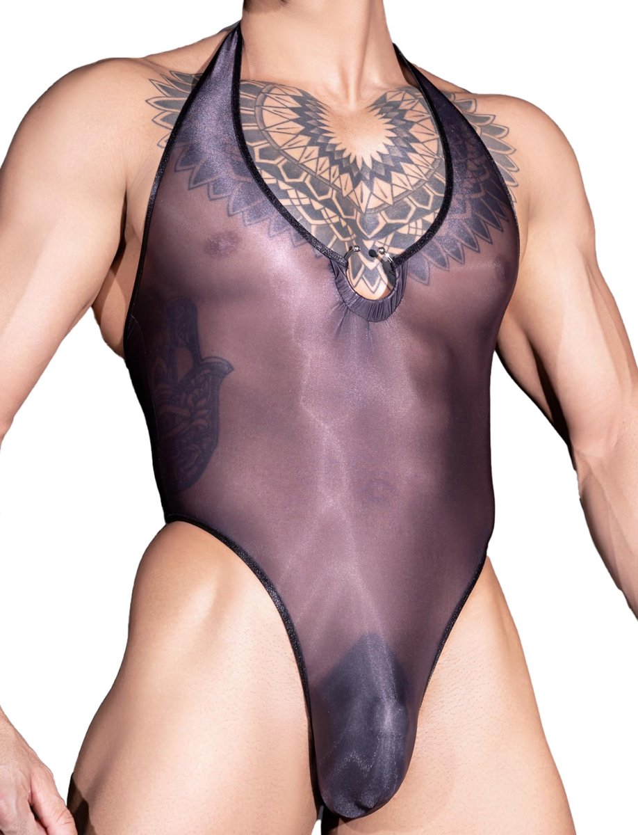 AIEOE Heren Halterneck String Body Transparant Mesh Eendelig Ondergoed Stringbody Sexy Bodysuit Clubwear Nachtkleding - ShopVlot