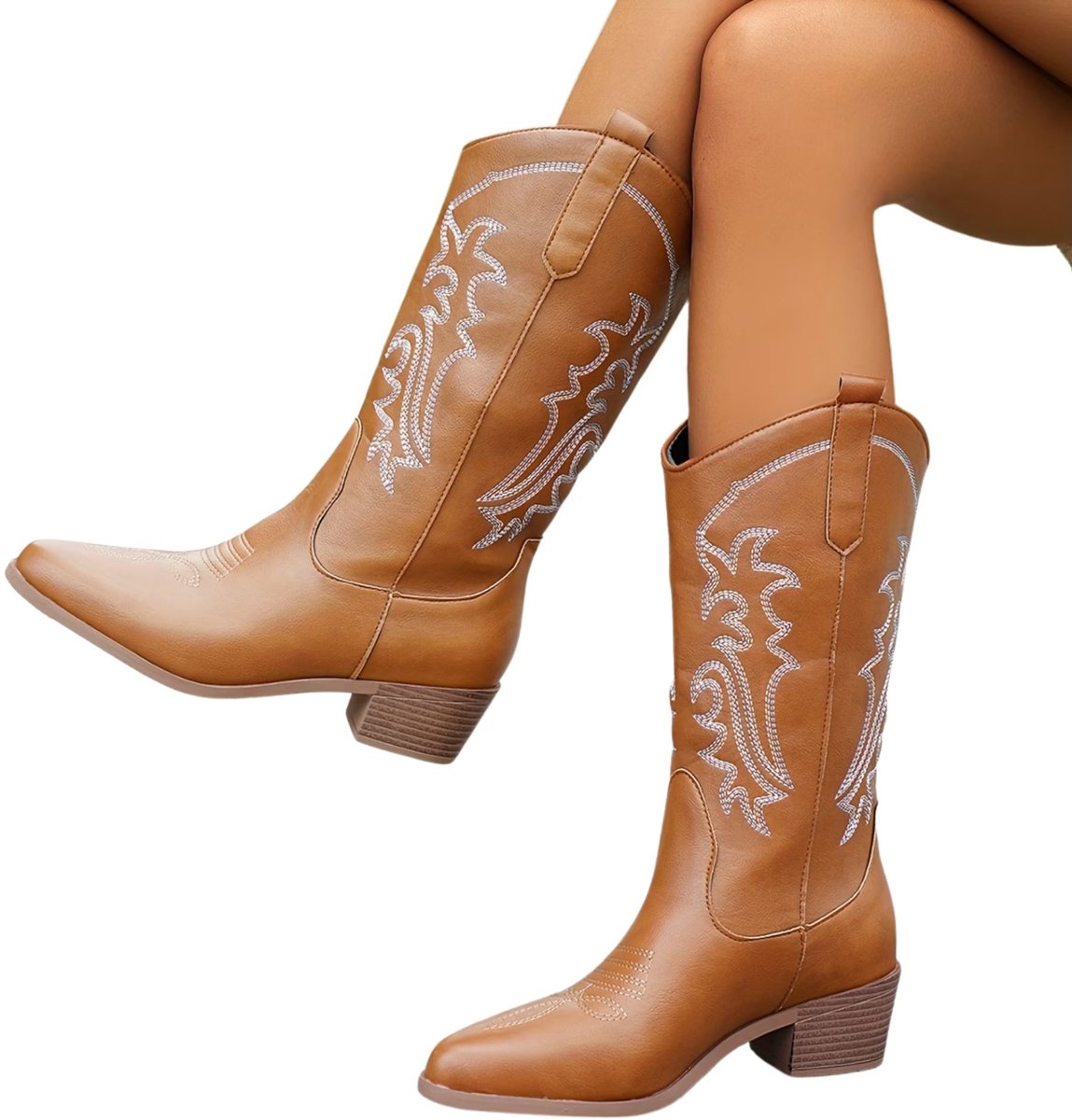 Currero Dames Cowboy Laarzen Hoge Hak Enkellaarzen Kniehoge Western Boots Chelsea 37 Lichtbruin