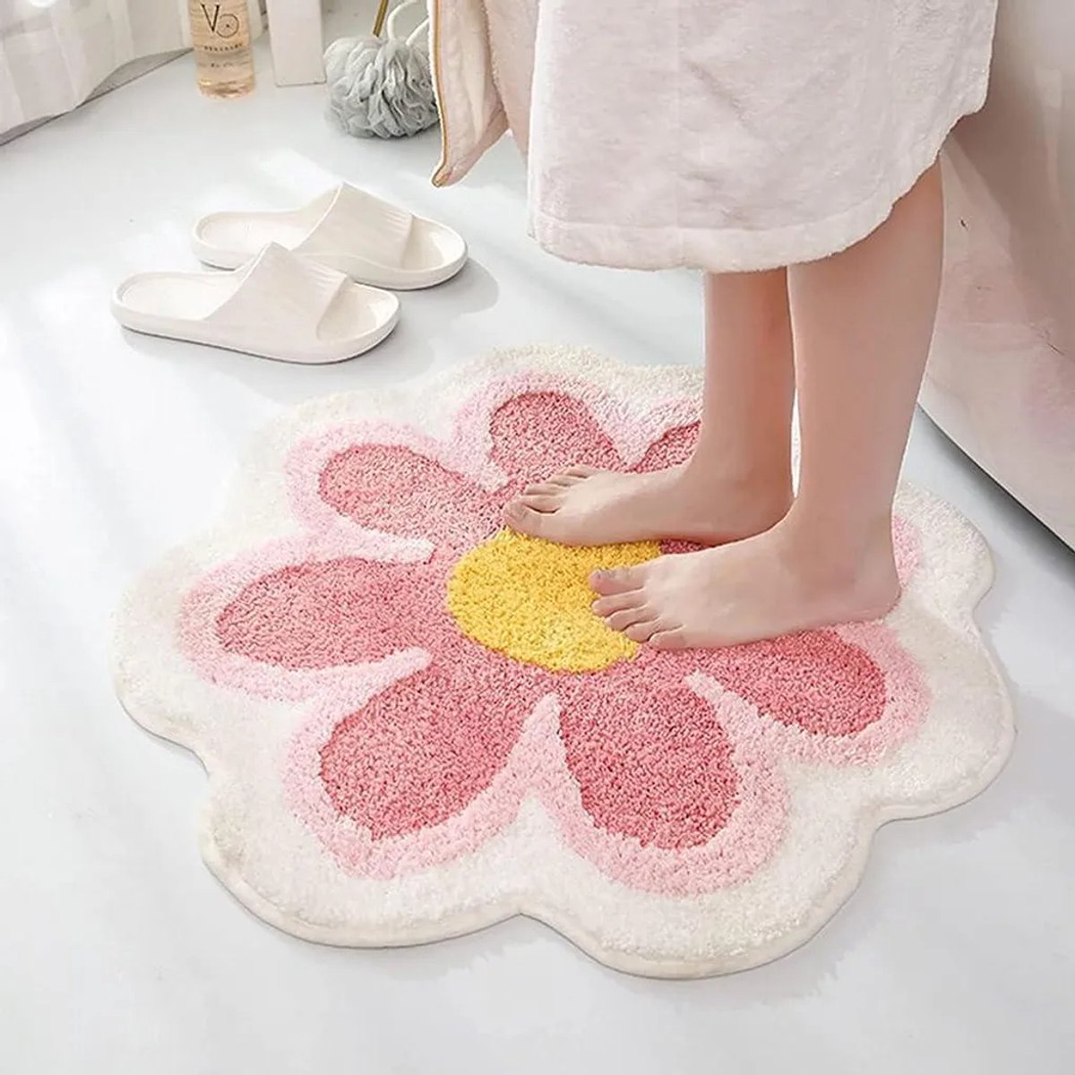 Badkamermat in bloemvorm, 60 x 60 cm, antislip deurmat Geschikt voor bloemenmotief, Geschikt voor badkamers, slaapkamers en woonkamers.