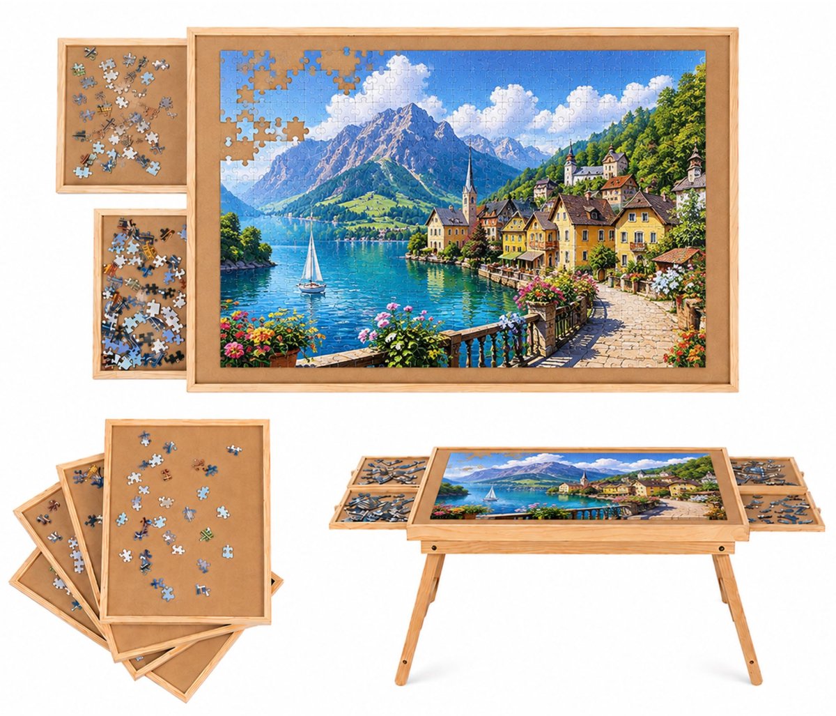 ADEL Puzzeltafel met 6 Lades voor 1500 Stukjes - Puzzelplank met Schuiflades & Opbergsysteem - Puzzelbord - Puzzelmap - Puzzelkoffer - Puzzelplaat