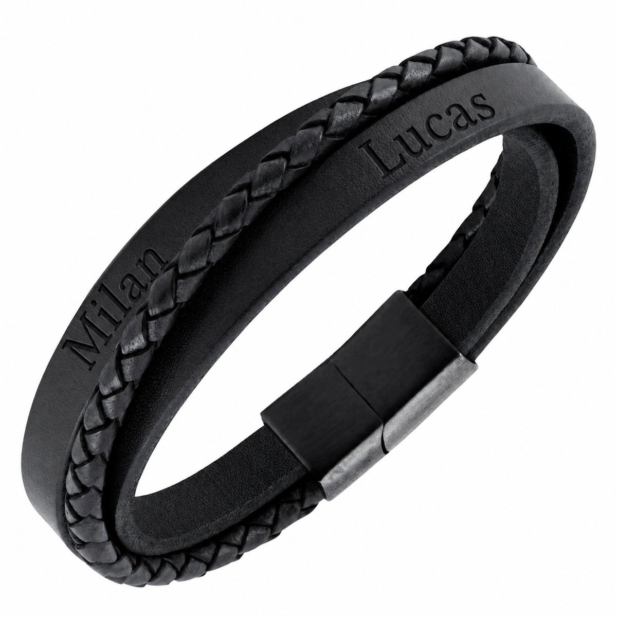 Armband heren - heren armband van leer zwart met personalisatie -Polsomvang 16 cm - Maat XS - Lengte 18 cm - Leren mannenarmbanden - Gepersonaliseerde Armbanden voor mannen