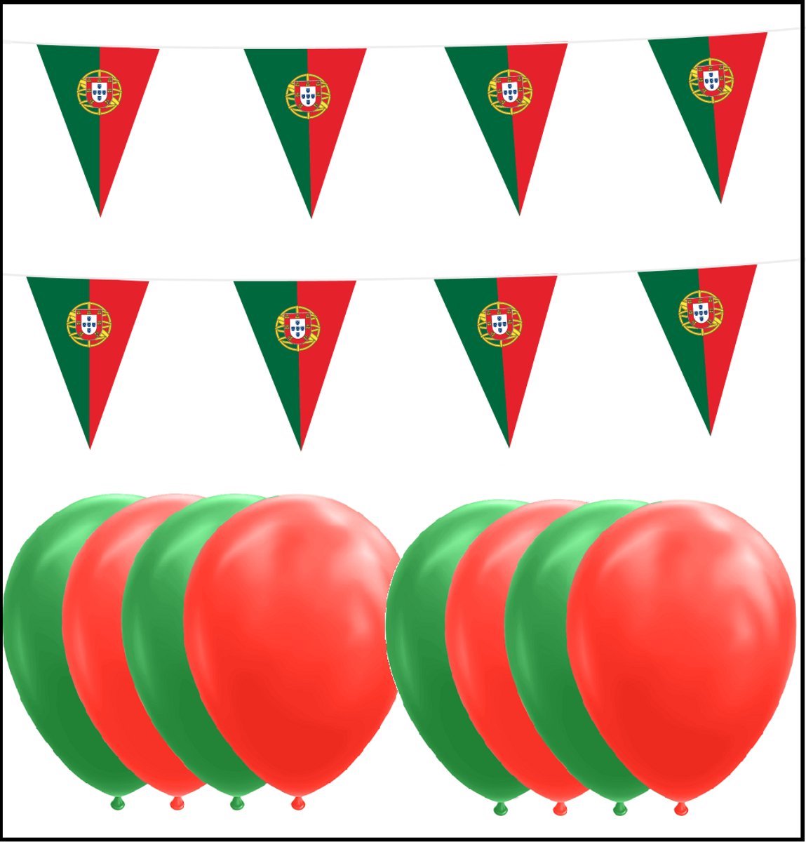 Portugal feestpakket- 2x Vlaggenlijn 10 meter + 20 ballonnen rood/groen - Versiering Slinger Feestdecoratie Decoratie