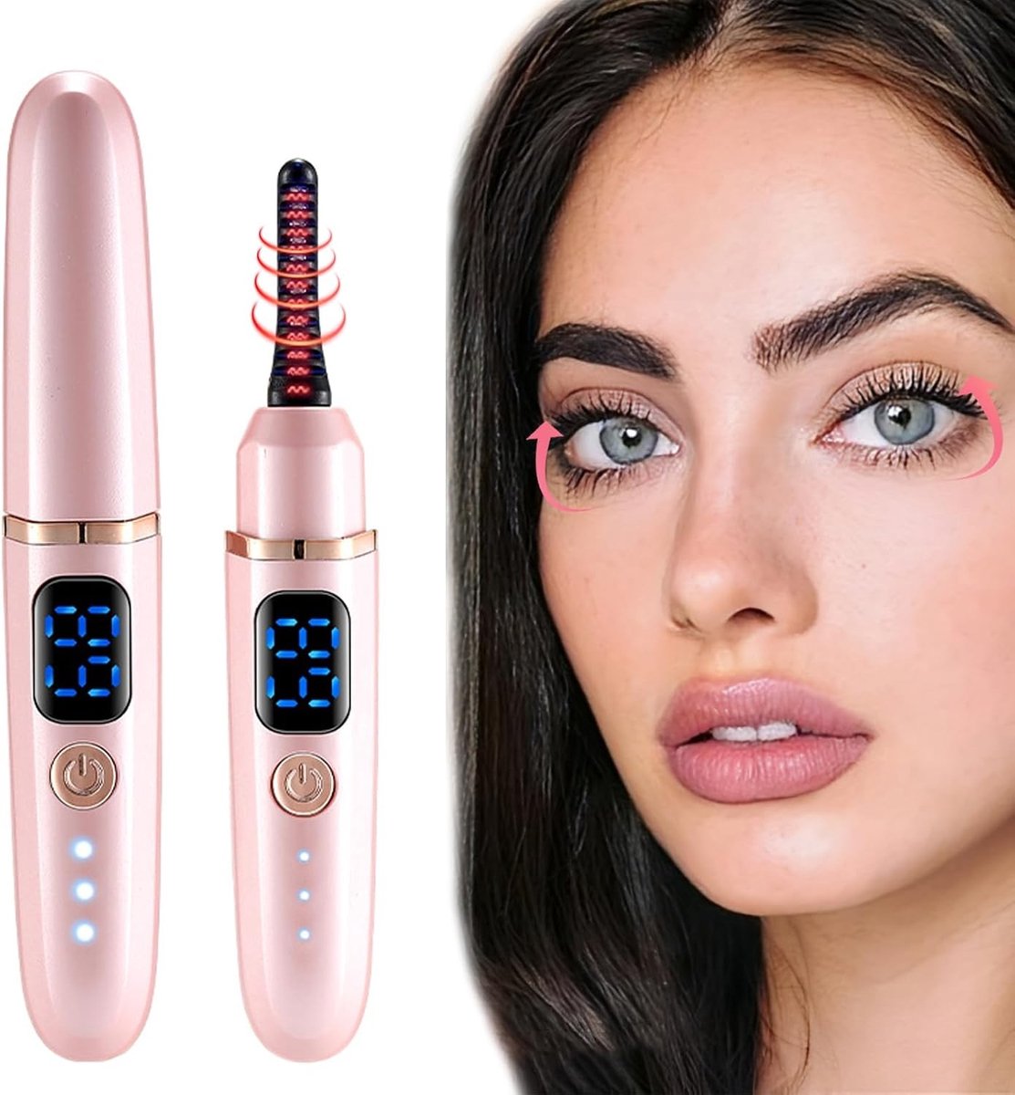 Elektrische Wimperkruller met LED Temperatuurweergave, 3 Temperatuurinstellingen, Professionele Wimpertangen voor Alle Wimpers, Snelle Verwarming en Duurzaam Gebruik