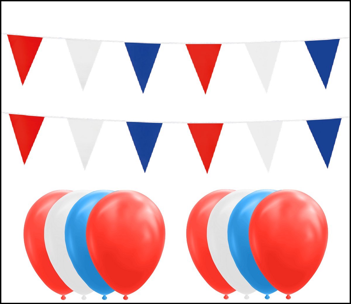 2x Vlaggenlijn rood/wit/blauw 10 meter + 20 ballonnen rood/wit/blauw - Versiering Slinger Feestdecoratie Decoratie