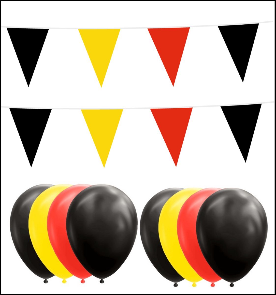 2x Vlaggenlijn zwart/geel/rood 10 meter + 20 ballonnen zwart/geel/rood - Versiering Slinger Feestdecoratie Decoratie