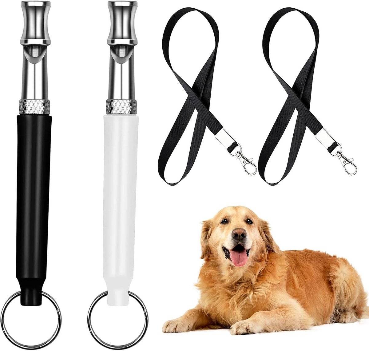 Ultrasone Hondenfluitjes Set van 2, Antiblaffen en Trainingsfluit voor Honden met Verstelbare Frequentie en Leashes